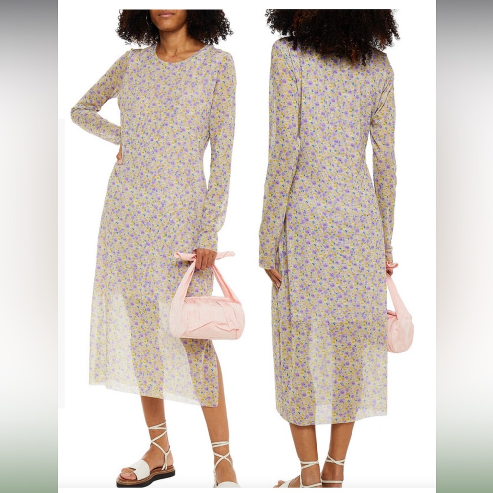 Baum Und Pferdgarten Dessin Sheer Stretch Floral Long Sleeve Dress Size Small